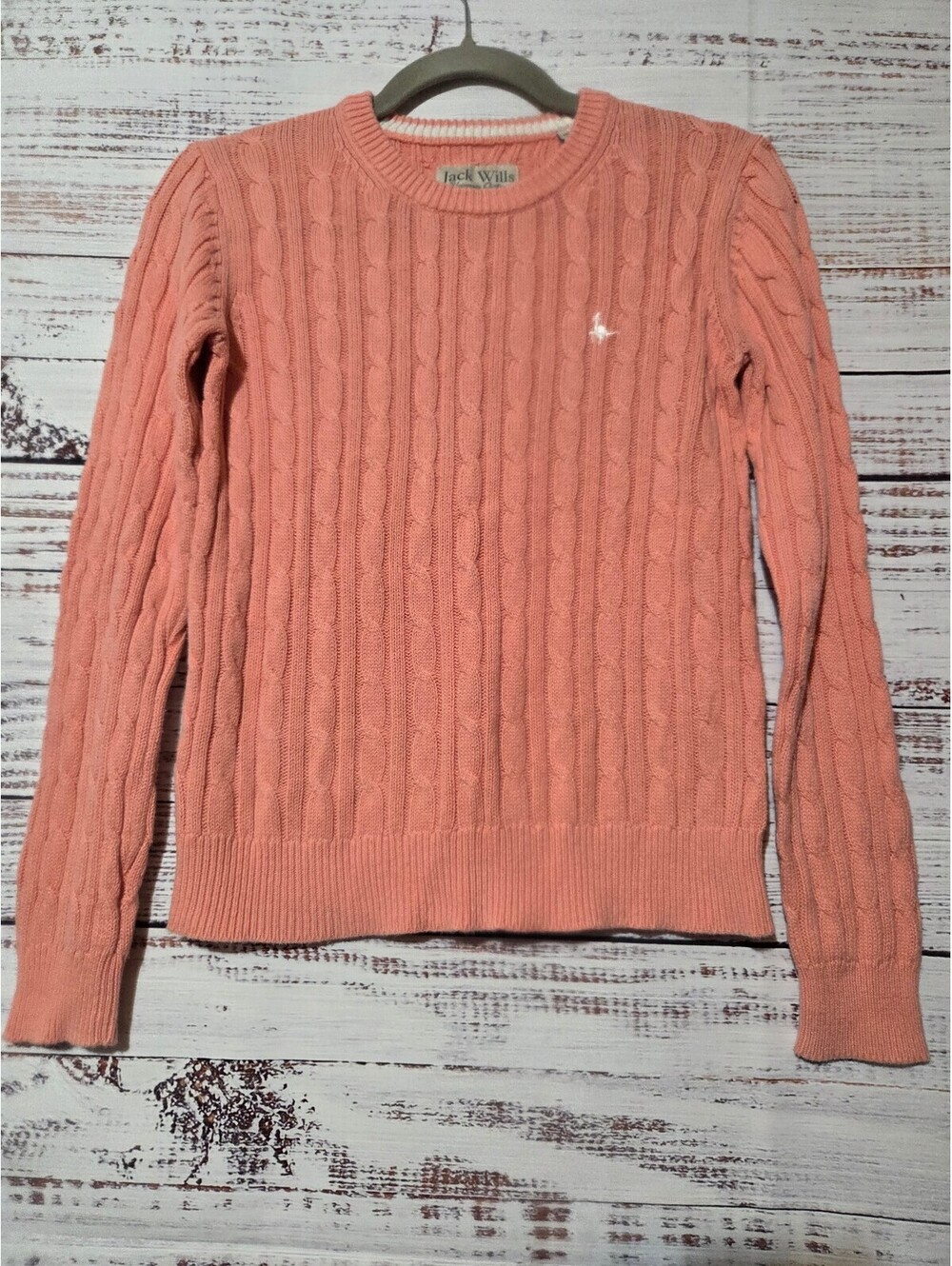Jack Wills Women's Cable Knit Cotton Sweater UK 6 US 2 Peach Pink